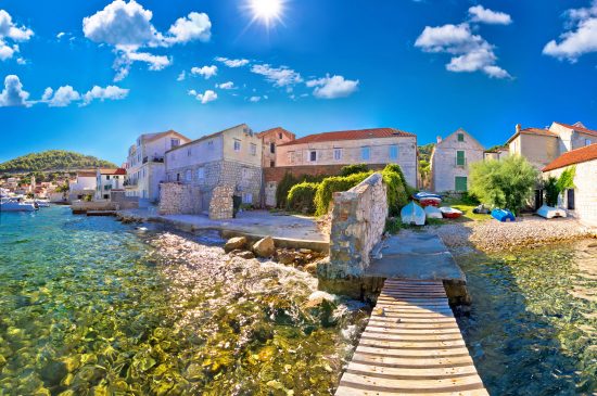 Island town of Vis with its idyllic waterfront view, archipelago of Dalmatia