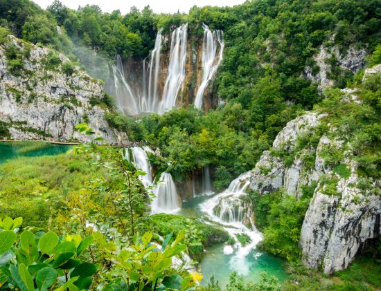 The cascading waterfalls in Plitvice Lakes National Park