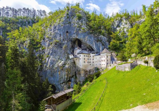 Predjama Castle which stands at the mouth of a cave in Postojna, Slovenia.