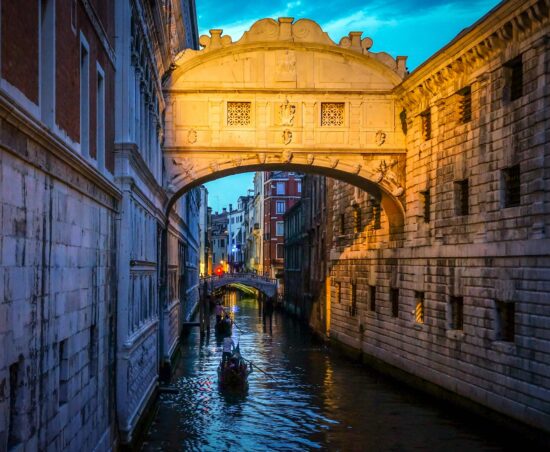 The Bridge of Sighs which passes over the Rio di Palazzo canal.