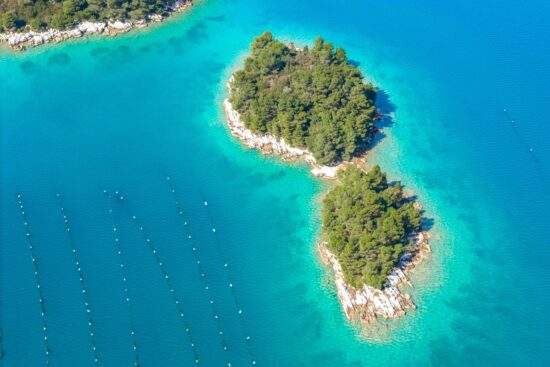 Aerial view of Marina Slano, near Dubrovnik in southern Dalmatia. 