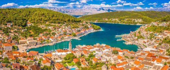 Panoramic view of Pucisca port on Brac Island.